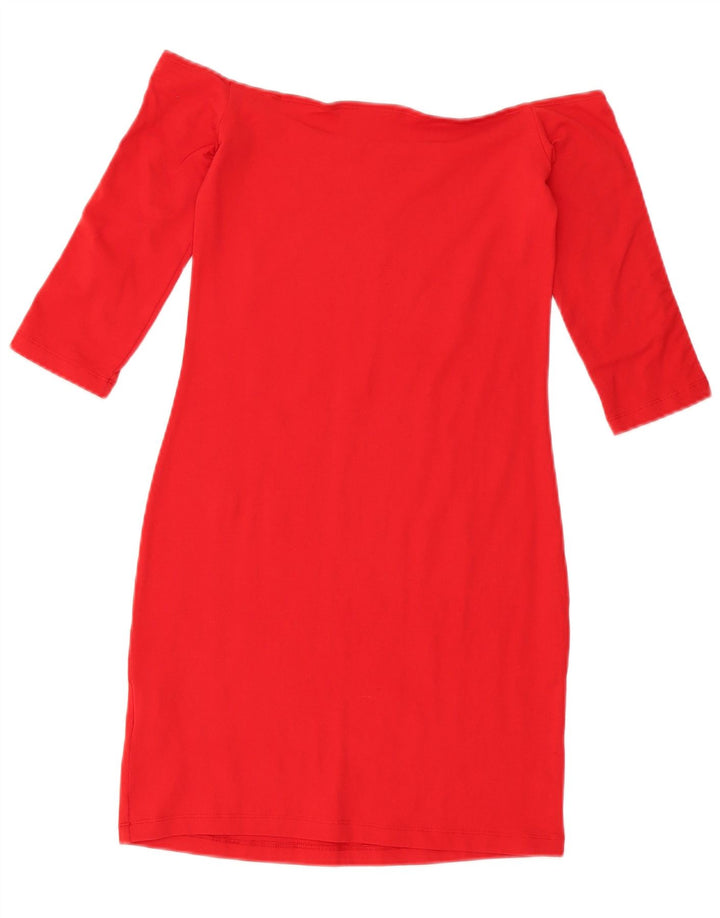 Adidas Dame Mini Off Shoulder Kjole UK 12 Medium Rød Bomuld