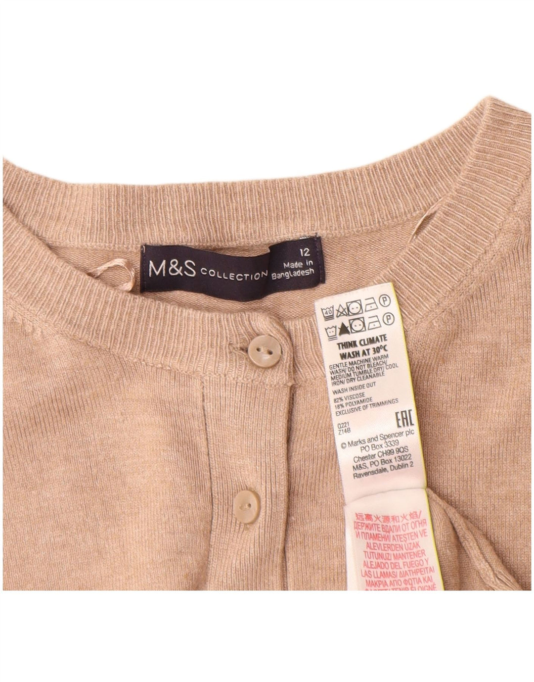 MARKS & SPENCER Dame cardigan sweater UK 12 Medium Beige Viscose