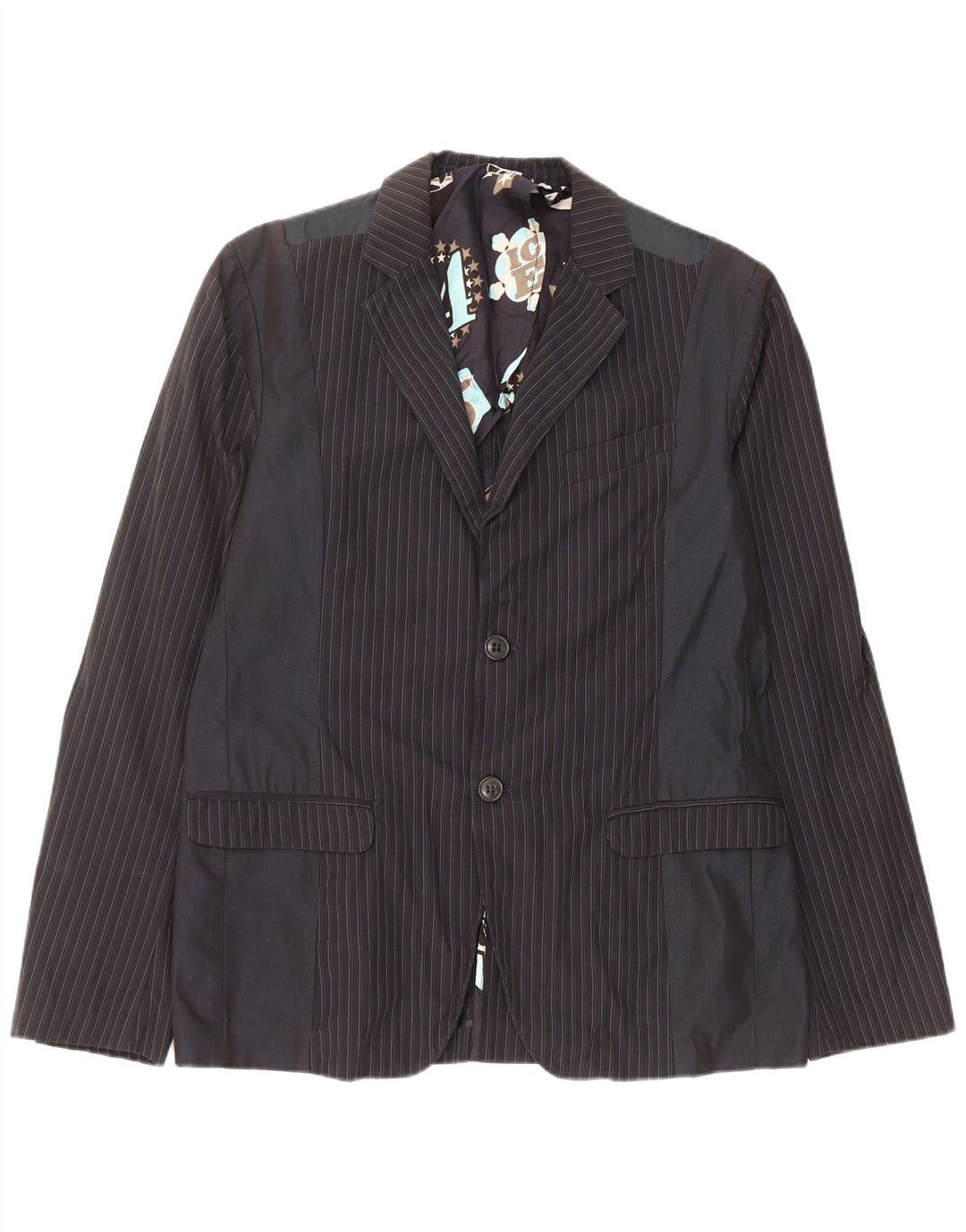 Iceberg Herre 2 Button Blazer Jacket IT 54 2XL Navy Blue Pinstripe Bomuld