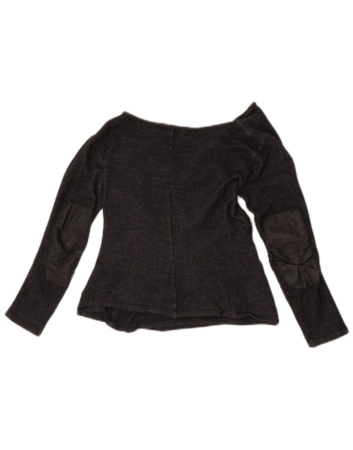 Max Mara Dame Crop Langærmet Bluse Top UK 10 Lille Grå Uld