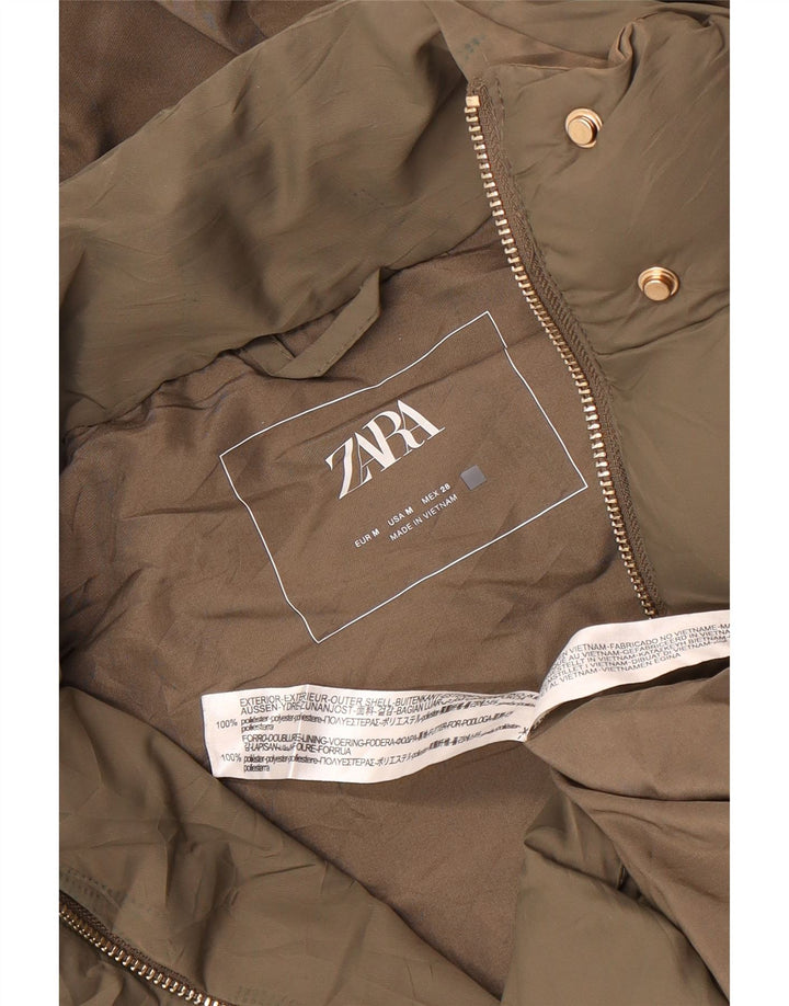 Zara Longline hættetrøje polstret Gilet UK 14 Medium Khaki Polyester