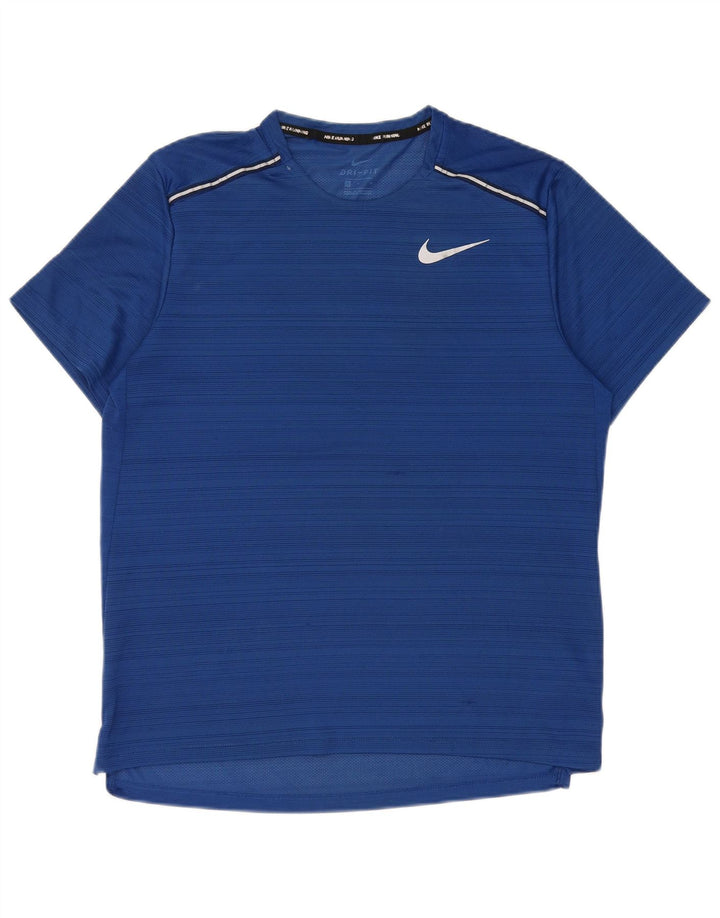 Nike Herre Dri Fit T-shirt Top Medium Blue Pinstripe Polyester