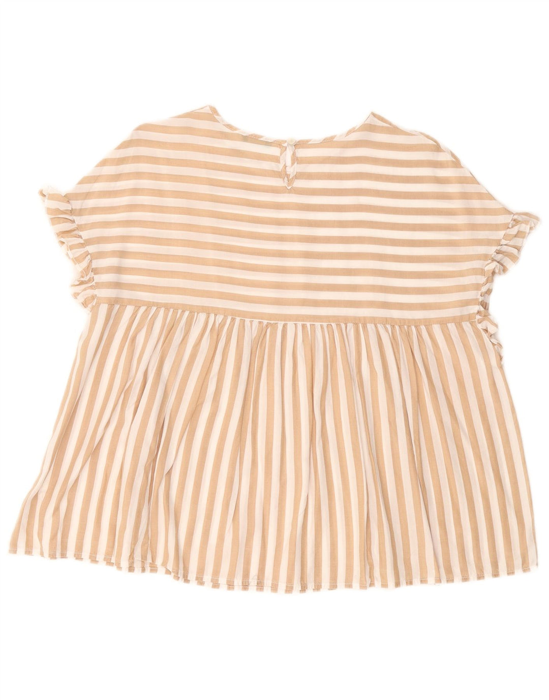 BENETTON Dame Oversized Bluse Top UK 10 Small Beige Pinstripe Lyocell