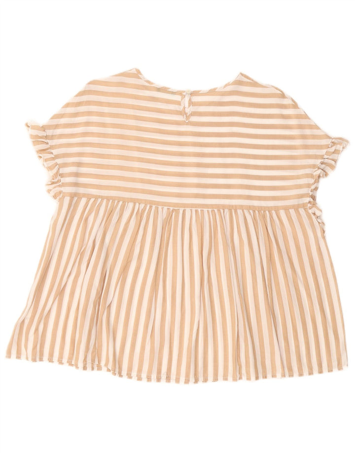BENETTON Dame Oversized Bluse Top UK 10 Small Beige Pinstripe Lyocell