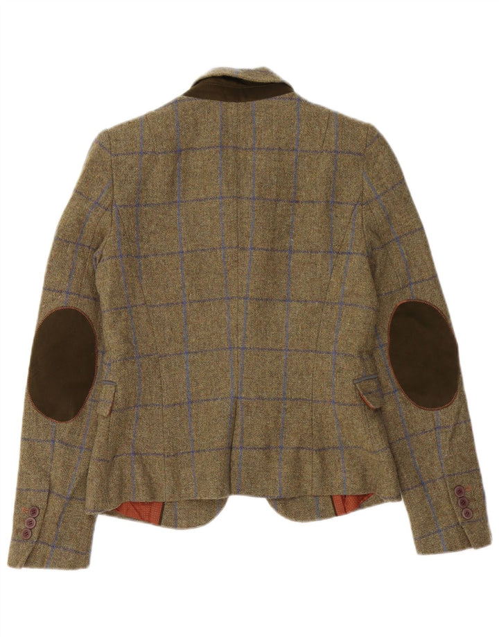Zara Dame 1 Knap Blazer Jacket UK 10 Small Khaki Check