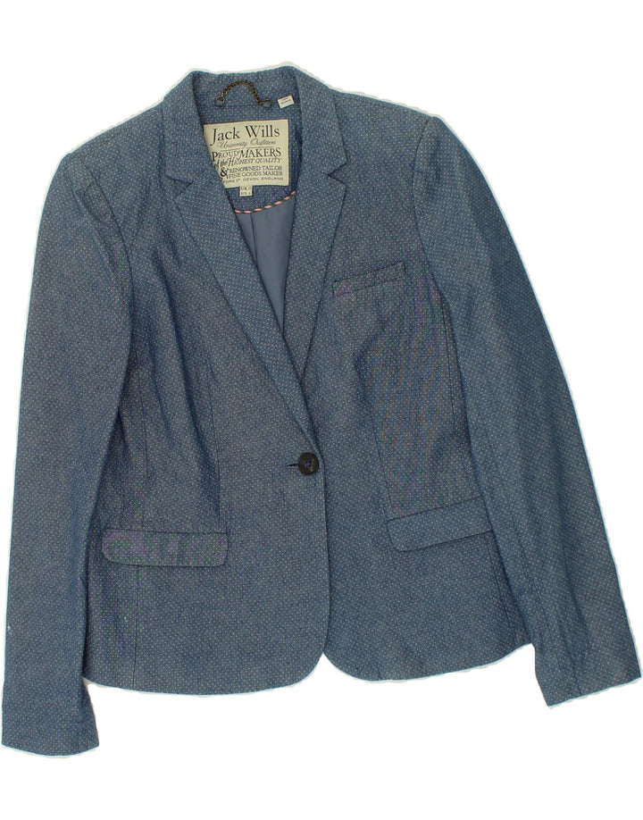 JACK WILLS Womens 1 Button Blazer Jacket UK 10 Small  Blue Spotted Cotton Vintage Jack Wills and Second-Hand Jack Wills from Messina Hembry 