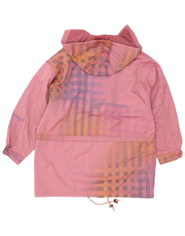 Vintage vindjakke med hætte til kvinder EU 38 Medium Pink ternet bomuld