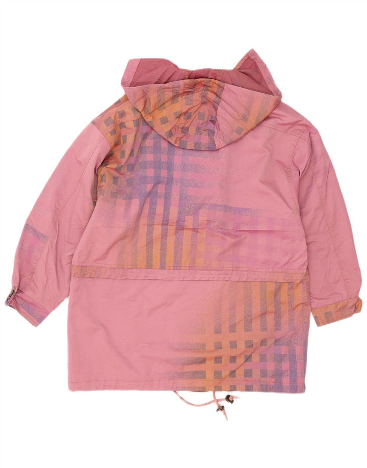 Vintage vindjakke med hætte til kvinder EU 38 Medium Pink ternet bomuld