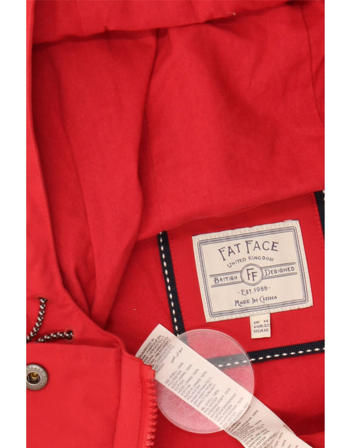 Fat Face Dame Hooded Parka Jacket UK 14 Large Red Polyester