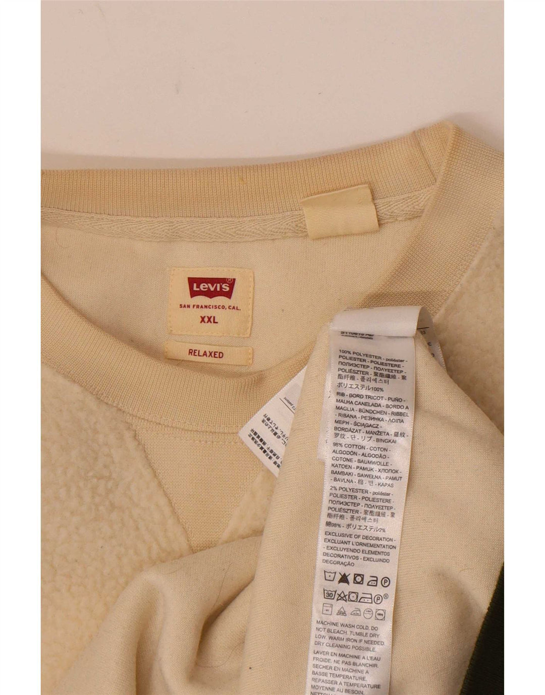 Levi's Herre Relaxed Fit Fleece Jumper 2XL Off White Stribet polyester