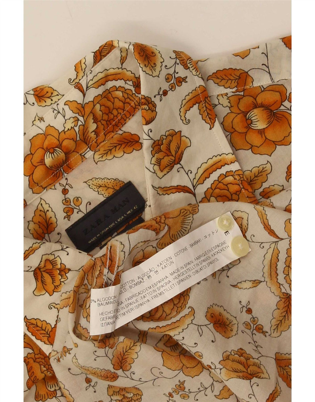 Zara Herreskjorte Stor Beige Blomsterbomuld