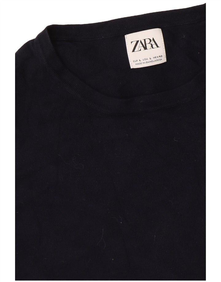 Zara Herre Crew Neck Jumper Sweater Large Navy Blue