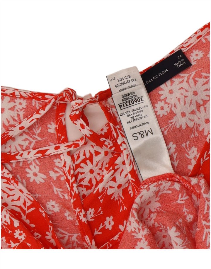 MARKS & SPENCER Womens Blouse Top UK 24 4XL Red Floral Viscose