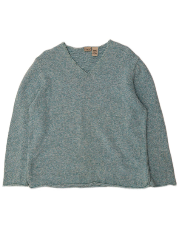 L.L.Bean Dame Oversized V-hals sweater UK 16 Large Blue Flecked