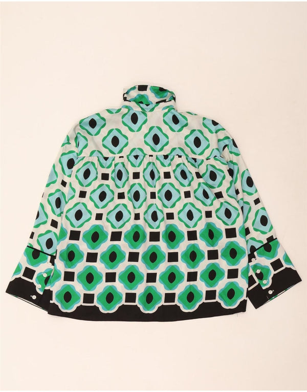 Zara Oversized skjortebluse til kvinder UK 6 XS Grøn geometrisk polyester