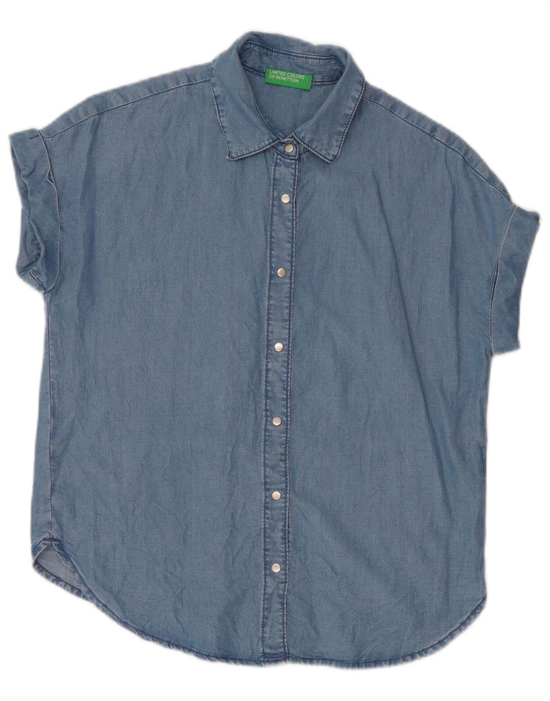 BENETTON kortærmet skjorte til kvinder UK 14 Medium Blue