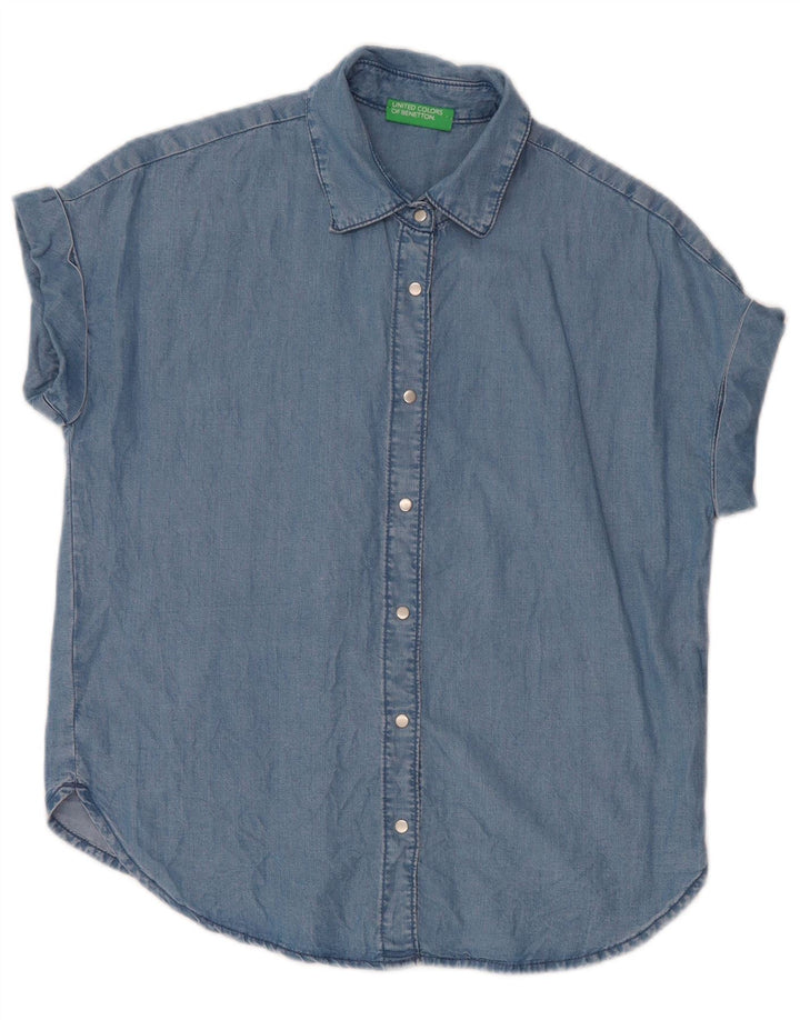 BENETTON kortærmet skjorte til kvinder UK 14 Medium Blue