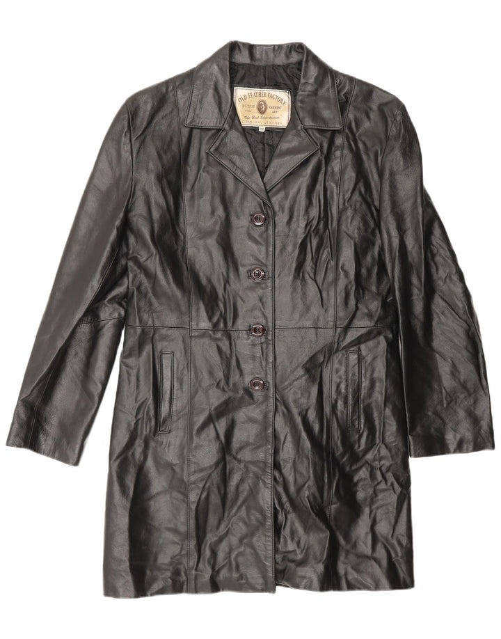 VINTAGE Læderfrakke til kvinder IT 48 XL Sort Læder