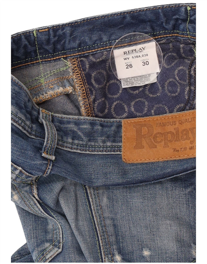 Replay Dame Slim Jeans W26 L30 Blå Bomuld