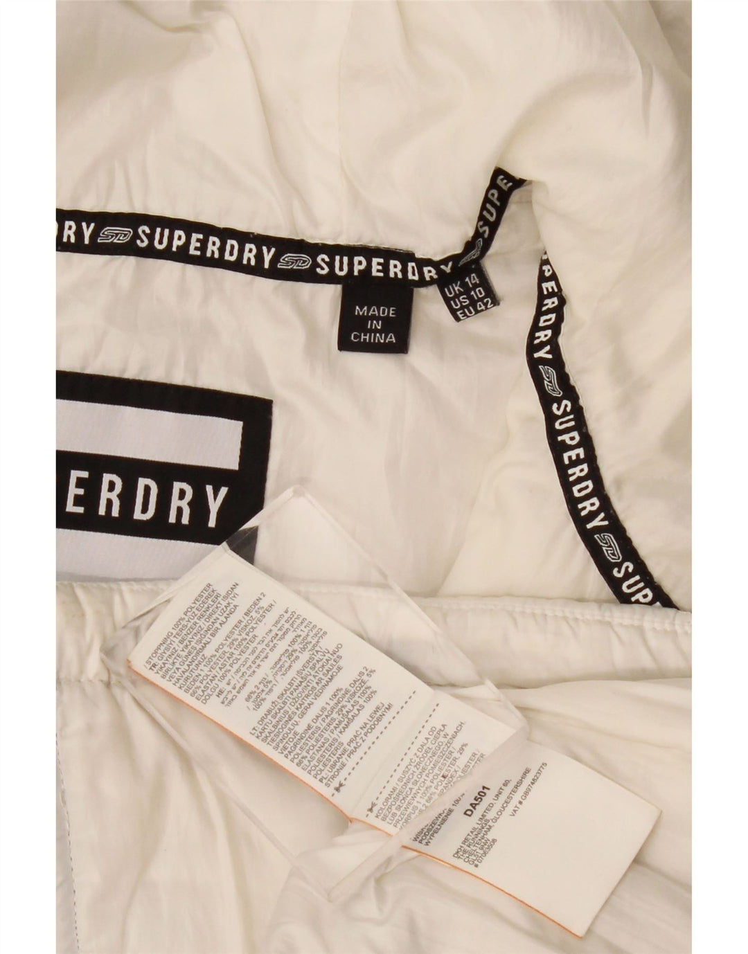 Superdry Quiltet jakke med hætte til kvinder UK 14 Stor hvid farveblok