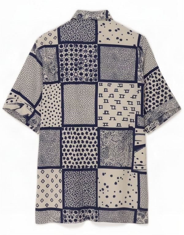 Vintage Mens Short Sleeve Shirt Medium Blue Patchwork