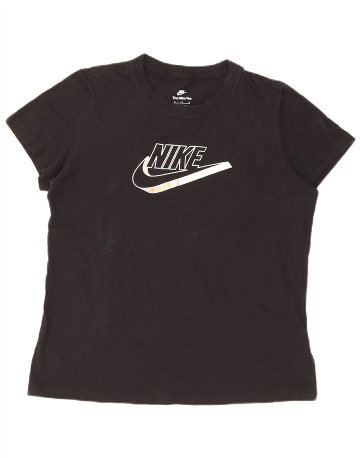 Nike Grafisk T-Shirt Top UK 14 Medium Sort Bomuld