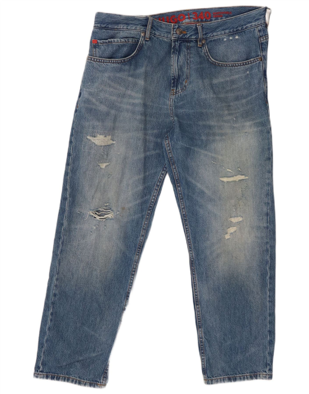 HUGO BOSS Herre Distressed Straight Jeans W34 L27 Blå Bomuld