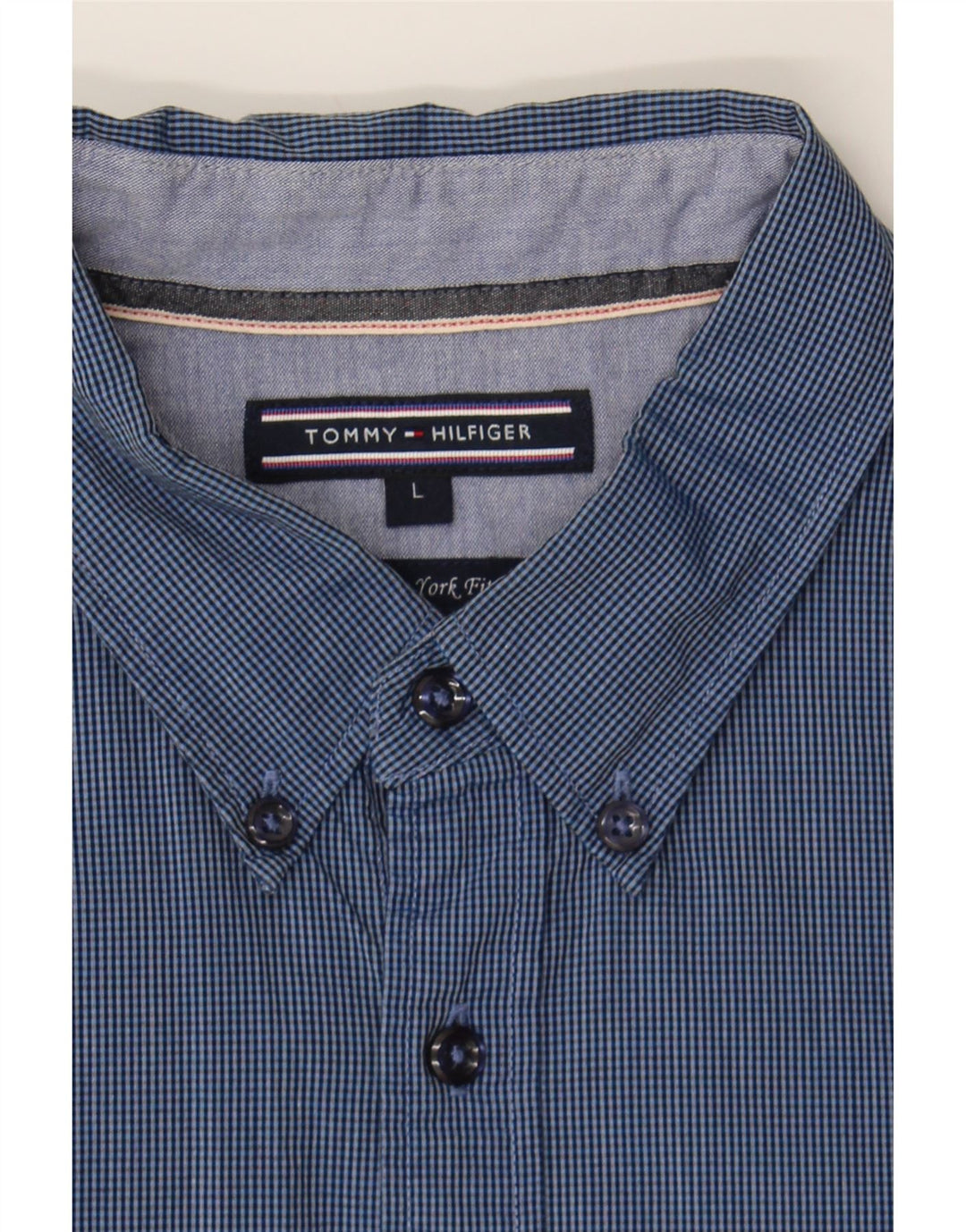 TOMMY HILFIGER Mens Shirt Large Blue Check Cotton Vintage Tommy Hilfiger and Second-Hand Tommy Hilfiger from Messina Hembry 
