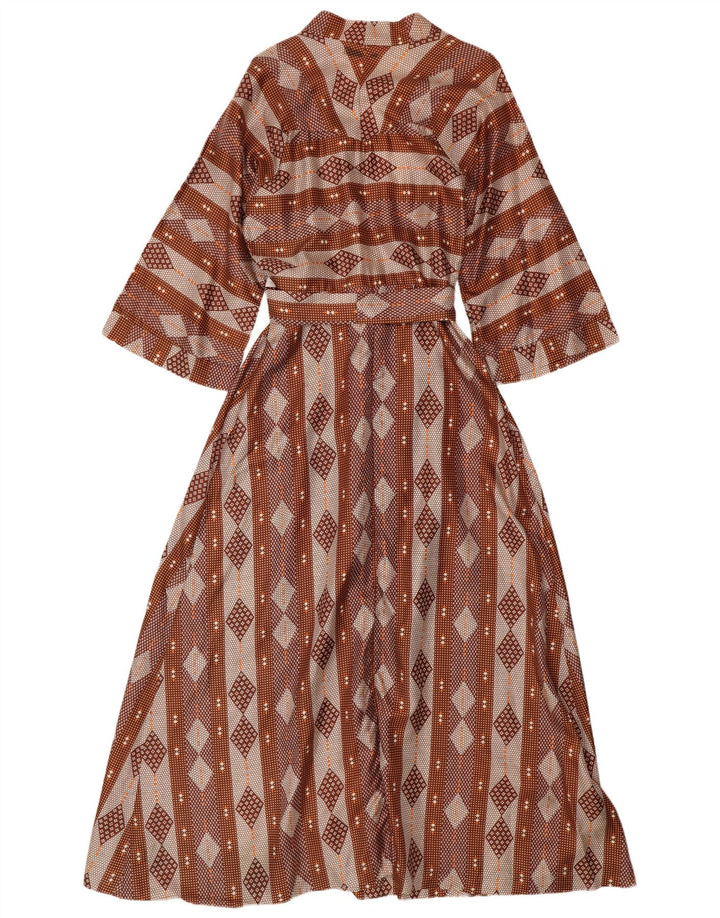 Vintage Kvinder Wrap Maxi Dress UK 12 Medium Brown Argyle/Diamond