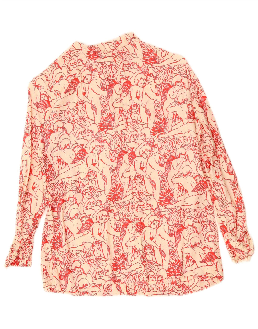 VINTAGE Grafisk skjortebluse til kvinder UK 12 Medium White