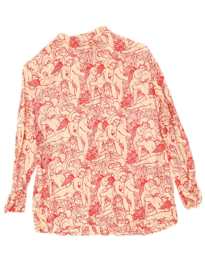 VINTAGE Grafisk skjortebluse til kvinder UK 12 Medium White