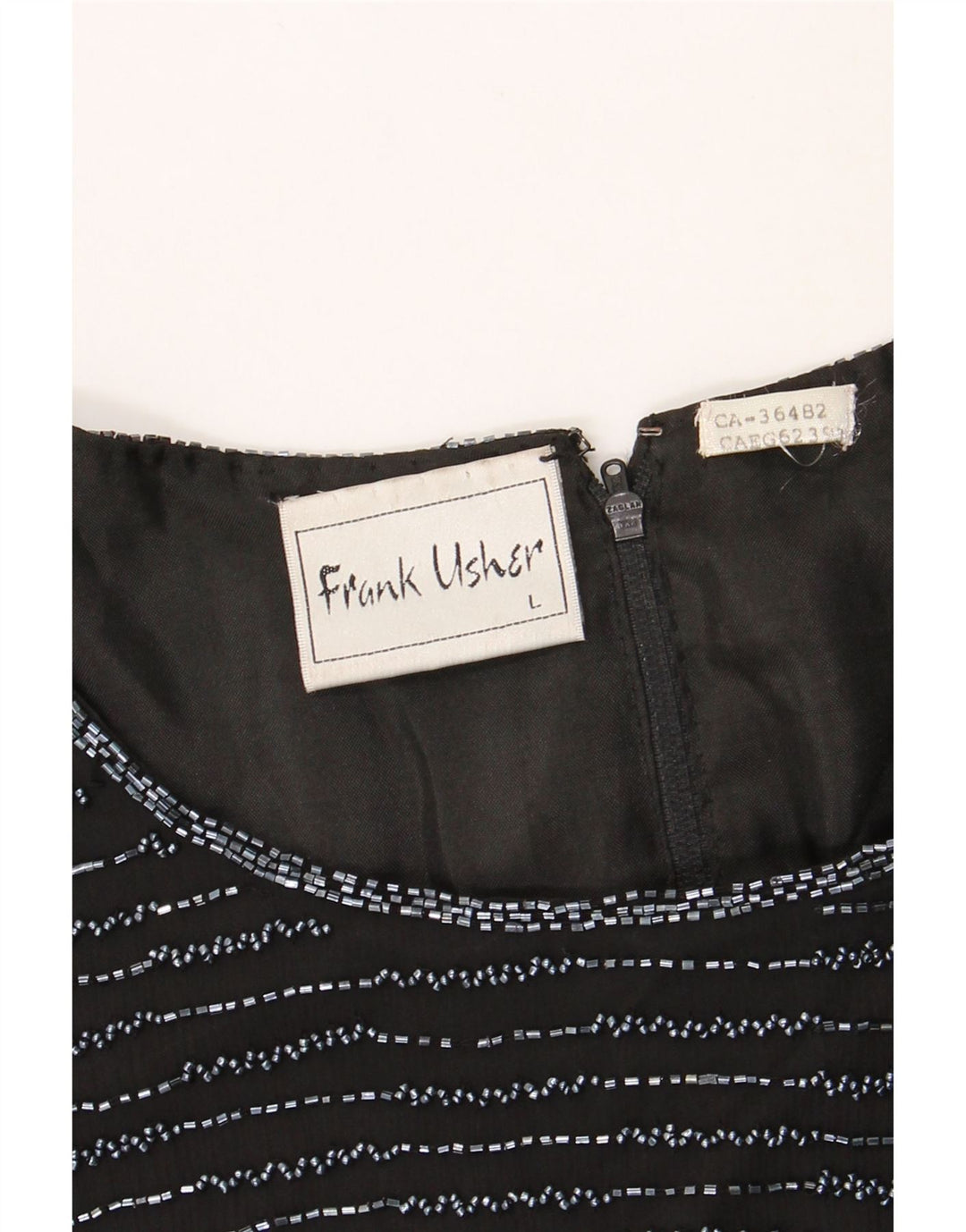 FRANK USHER Womens Blouse Top UK 16 Large Black Striped Silk Vintage Frank Usher and Second-Hand Frank Usher from Messina Hembry 