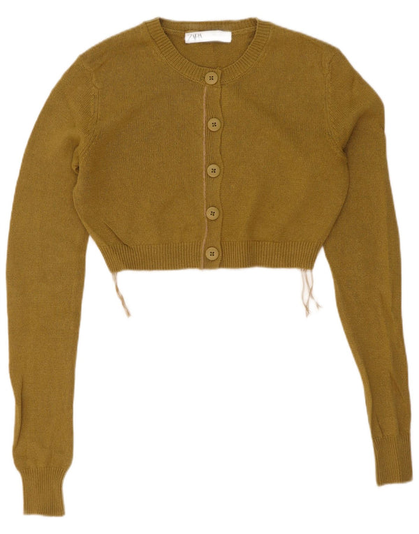 Zara Womens Crop Cardigan Sweater UK 10 Small Green Bomuld