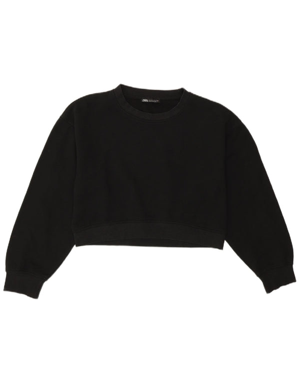 Zara Womens Crop Oversized Sweatshirt Jumper UK 10 Small Black Bomuld