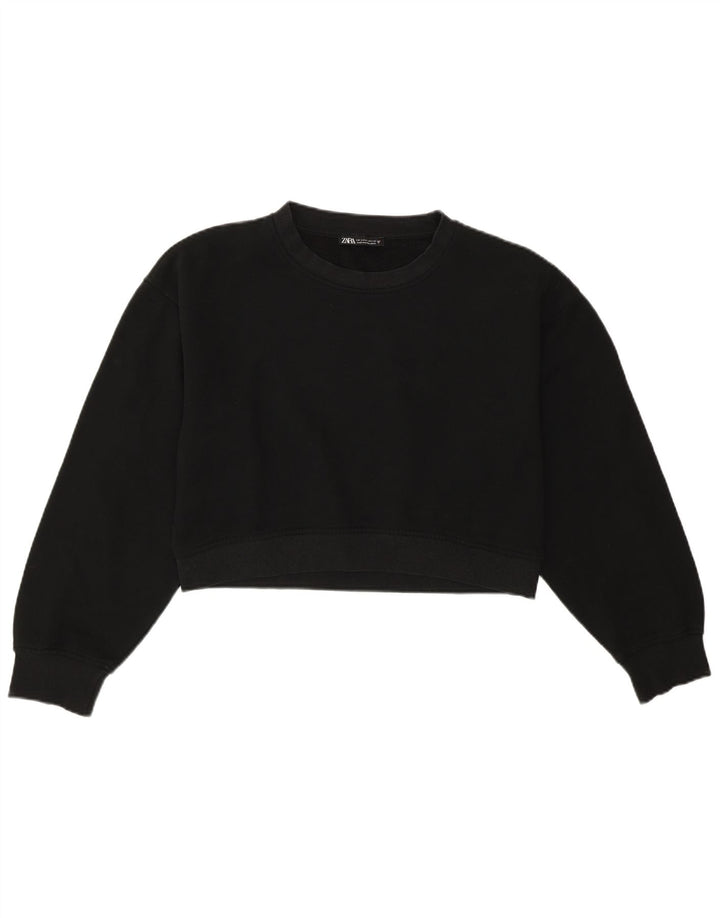Zara Womens Crop Oversized Sweatshirt Jumper UK 10 Small Black Bomuld