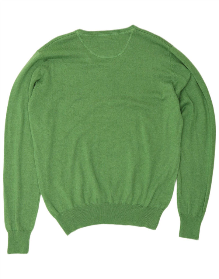 BEST COMPANY Mens V-Neck Jumper Sweater XL Green Polyamide