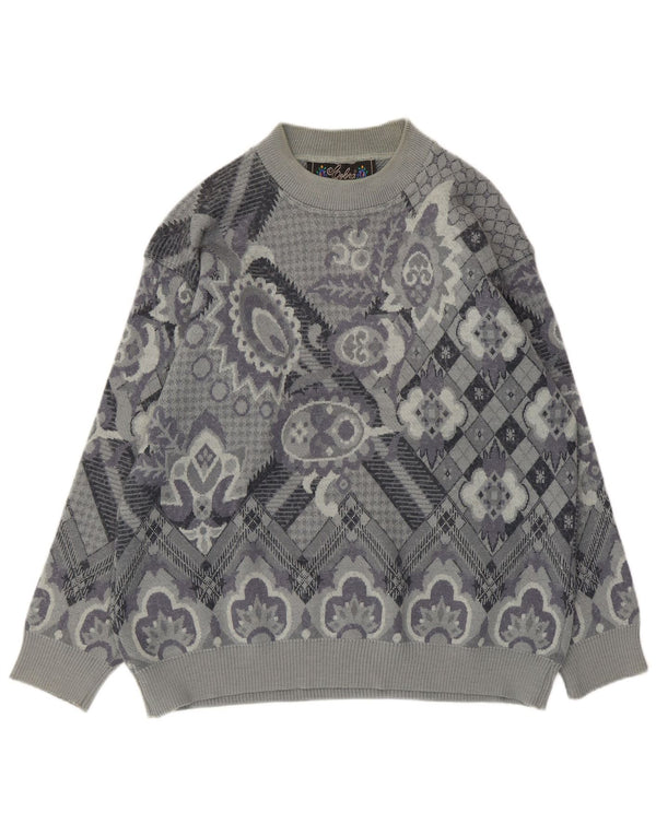 Cobra Dame Boat Neck Jumper Sweater UK 14 Large Grå Paisley