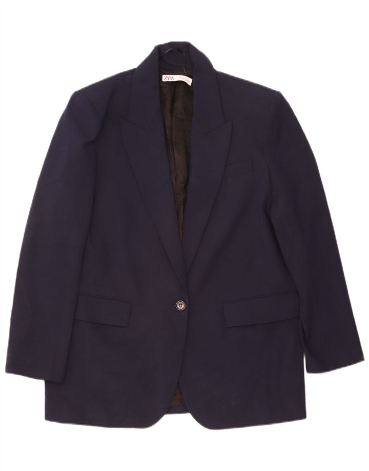 Zara Dame 1 Knap Oversized Blazer Jacket UK 10 Small Navy Blue