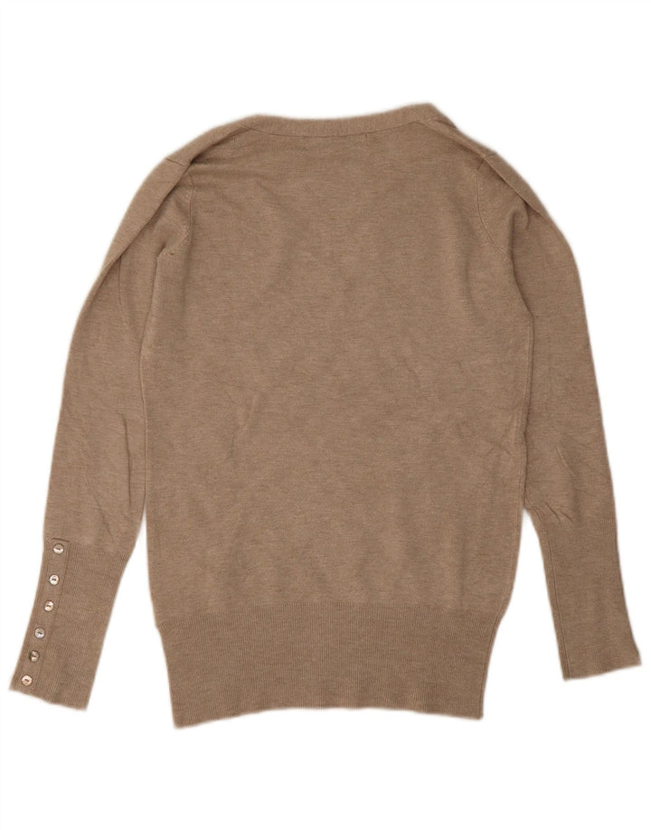 Zara Dame V-hals sweater UK 10 Small Beige Rayon