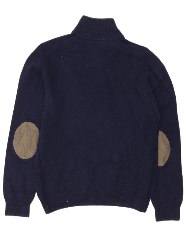 HACKETT Herre Zip Neck Jumper Sweater Medium Navy Blue Lammeuld