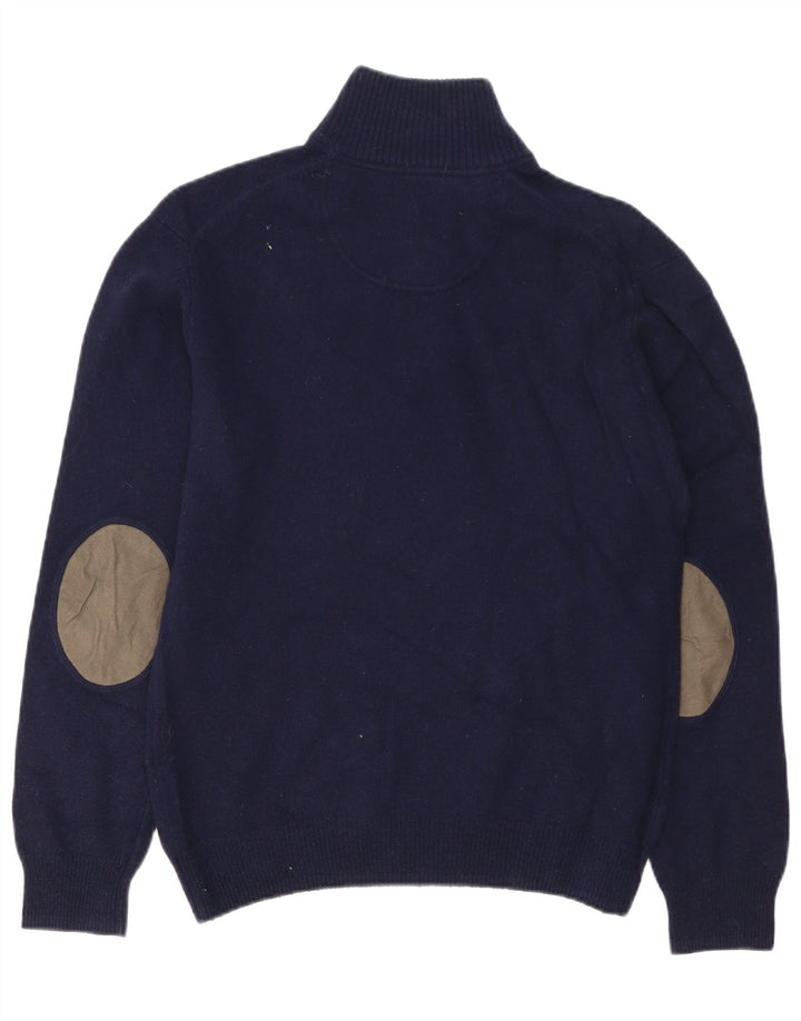 HACKETT Herre Zip Neck Jumper Sweater Medium Navy Blue Lammeuld