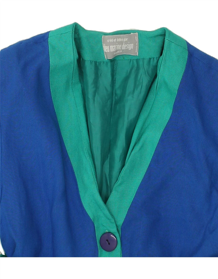VINTAGE Womens 3 Button Blazer Jacket UK 14 Medium Blue Colourblock Vintage Vintage and Second-Hand Vintage from Messina Hembry 
