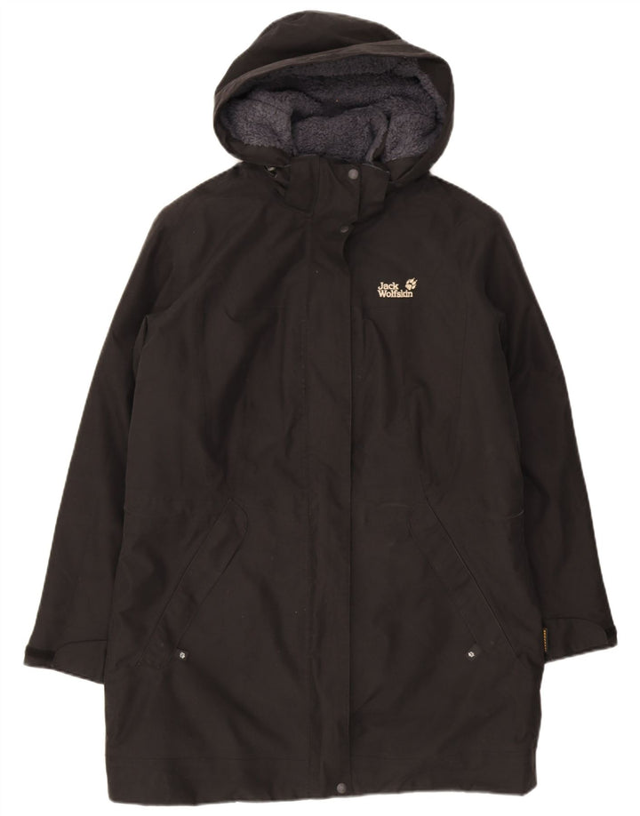 Jack Wolfskin Dame Hooded Windbreaker Coat UK 16 Large Black Polyester