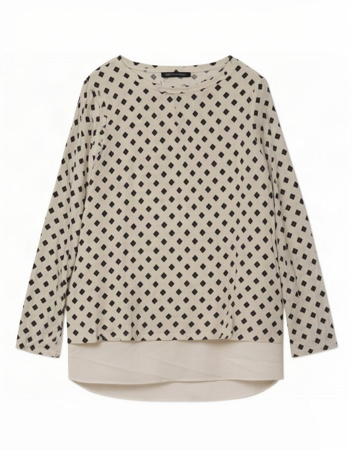 Marks & Spencer Dame Langærmet Tunika Top UK 16 Stor Hvid Geometrisk