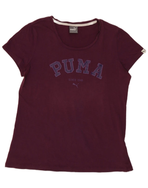 Puma Grafisk T-Shirt Top UK 16 Stor Burgundy Bomuld