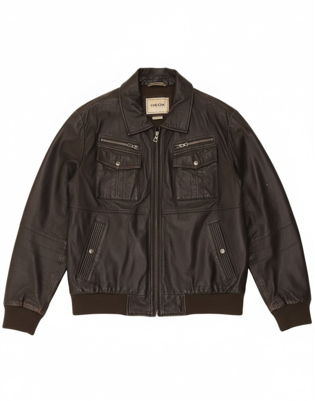 Geox Herre Bomber Læderjakke UK 42 XL Sort Læder