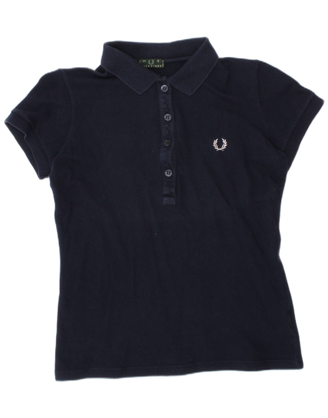 Fred Perry Womens Crop Polo Shirt UK 10 Small Navy Blue Cotton