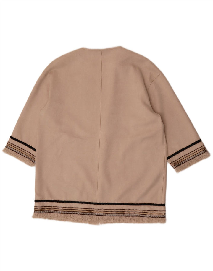 Zara Dame 3/4 ærmet åben blazerjakke UK 14 Medium Beige Stribet