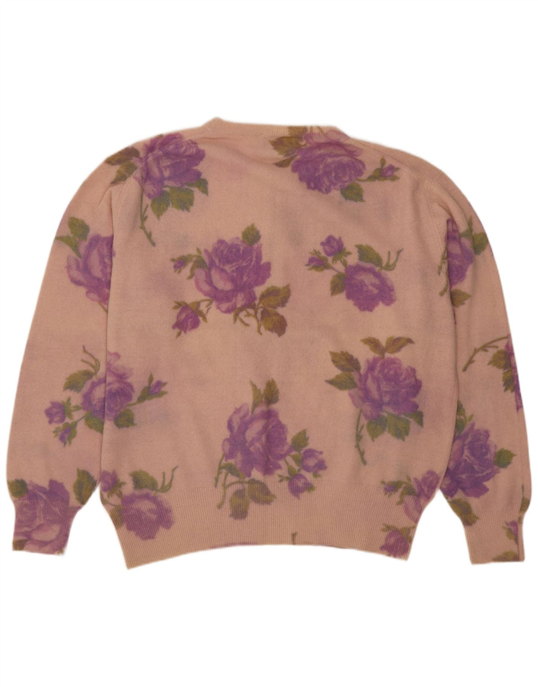 Etam Womens Zip Neck Jumper Sweater UK 14 Medium Pink Floral Wool