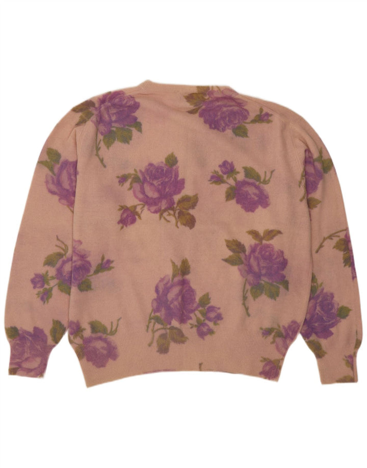 Etam Womens Zip Neck Jumper Sweater UK 14 Medium Pink Floral Wool